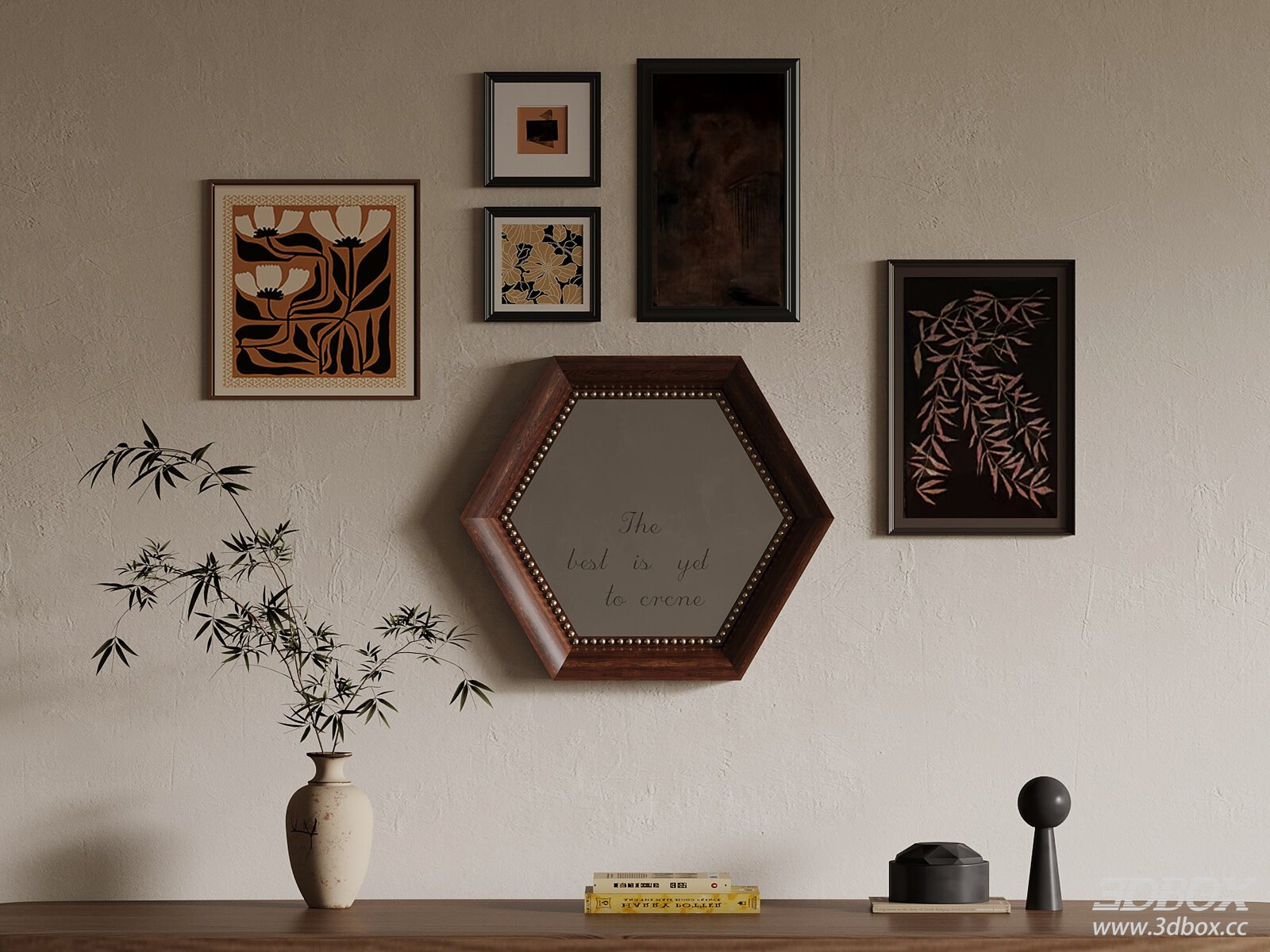 Vintage Decorative Frames Hexagonal Mirror and Table Ornaments