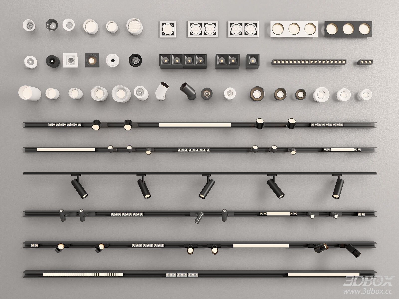 Modern Recessed Spotlights and Track Lighting Set