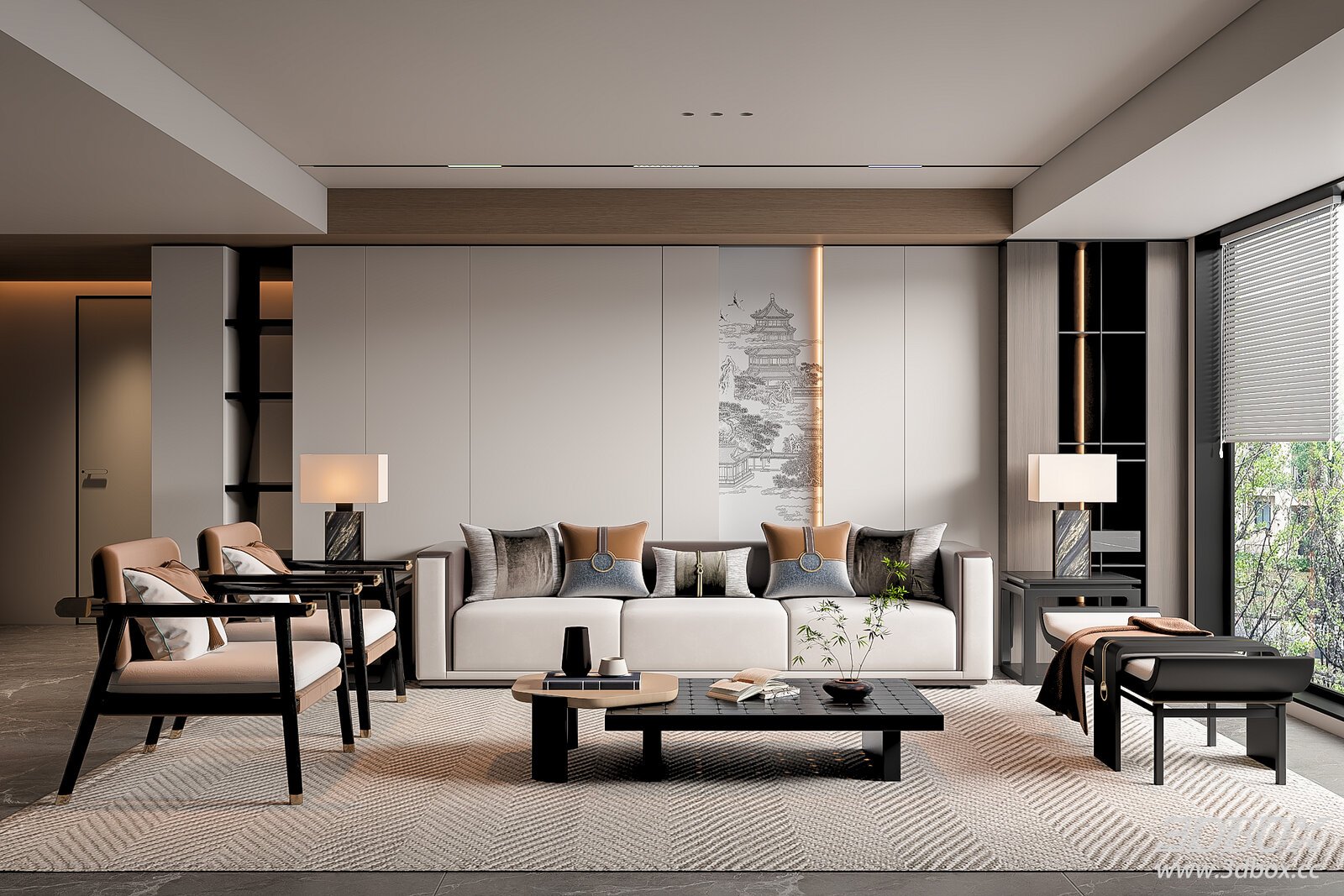Modern New Chinese Style Living Room with Sofa Set