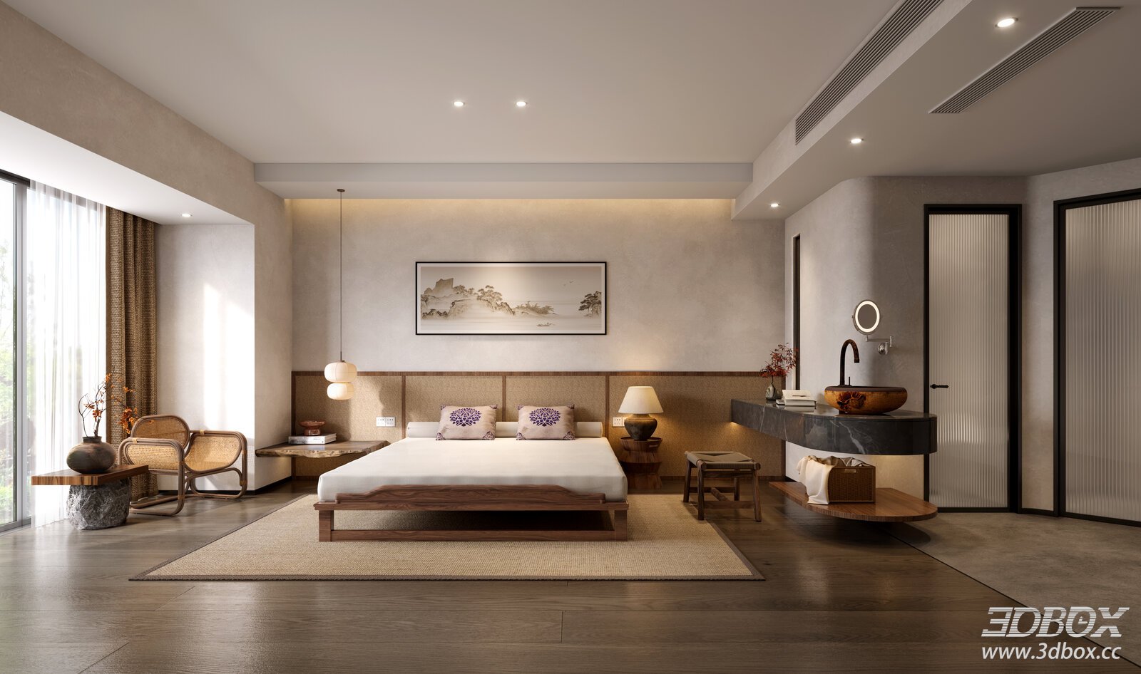 Wabi Sabi Zen Style Chinese Bedroom Suite