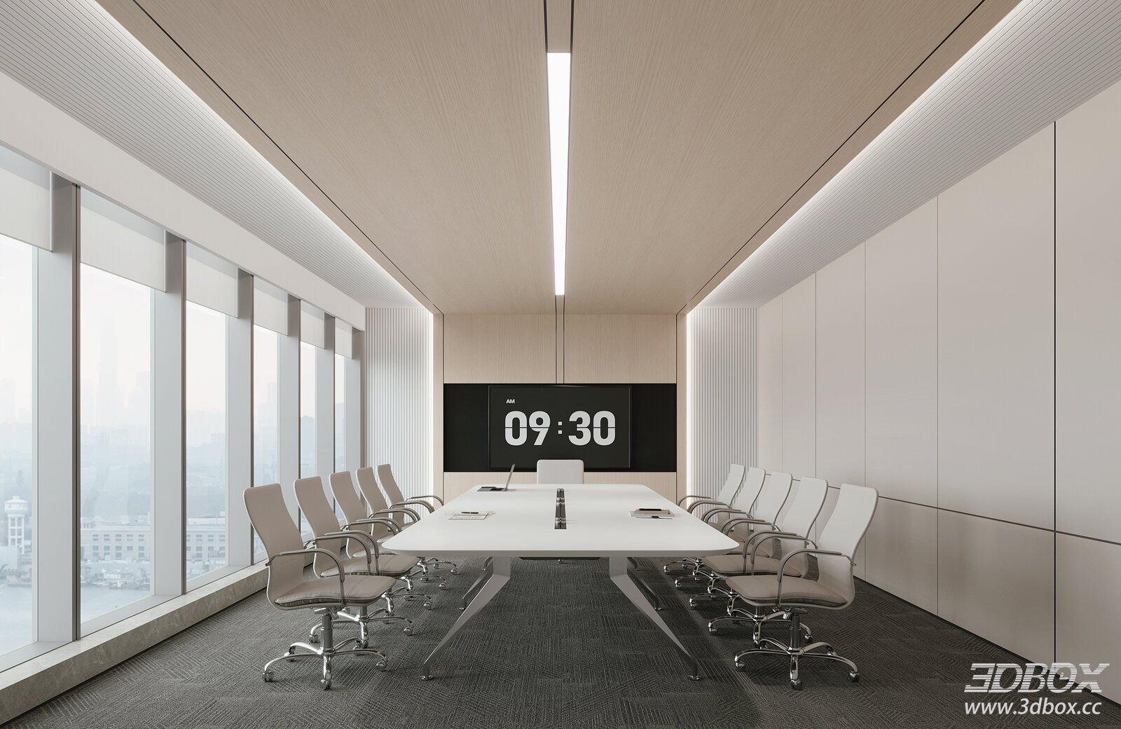 Modern Minimalist Meeting Room with Conference Table and Chairs