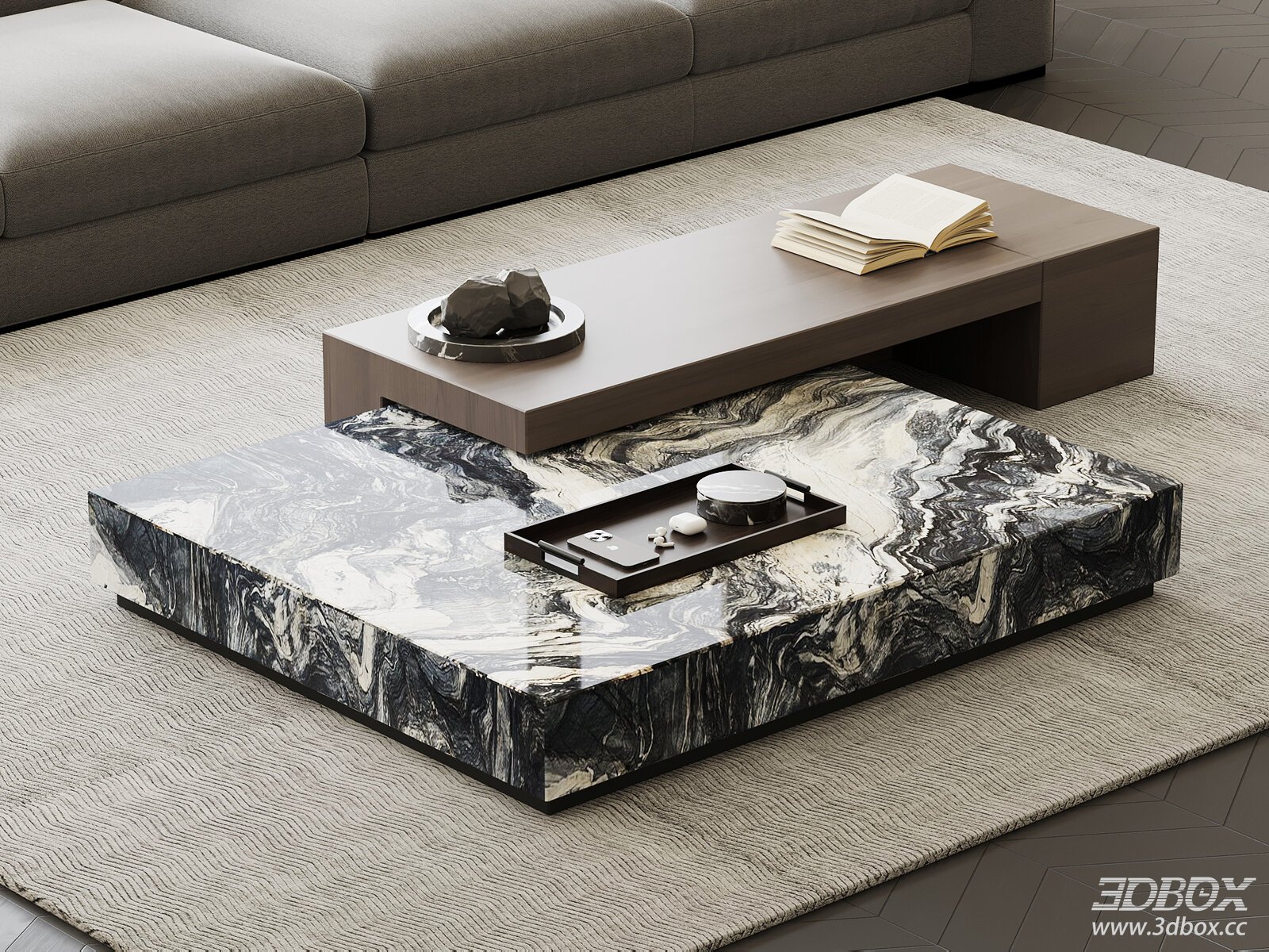 Modern Italian Style Marble Coffee Table Set