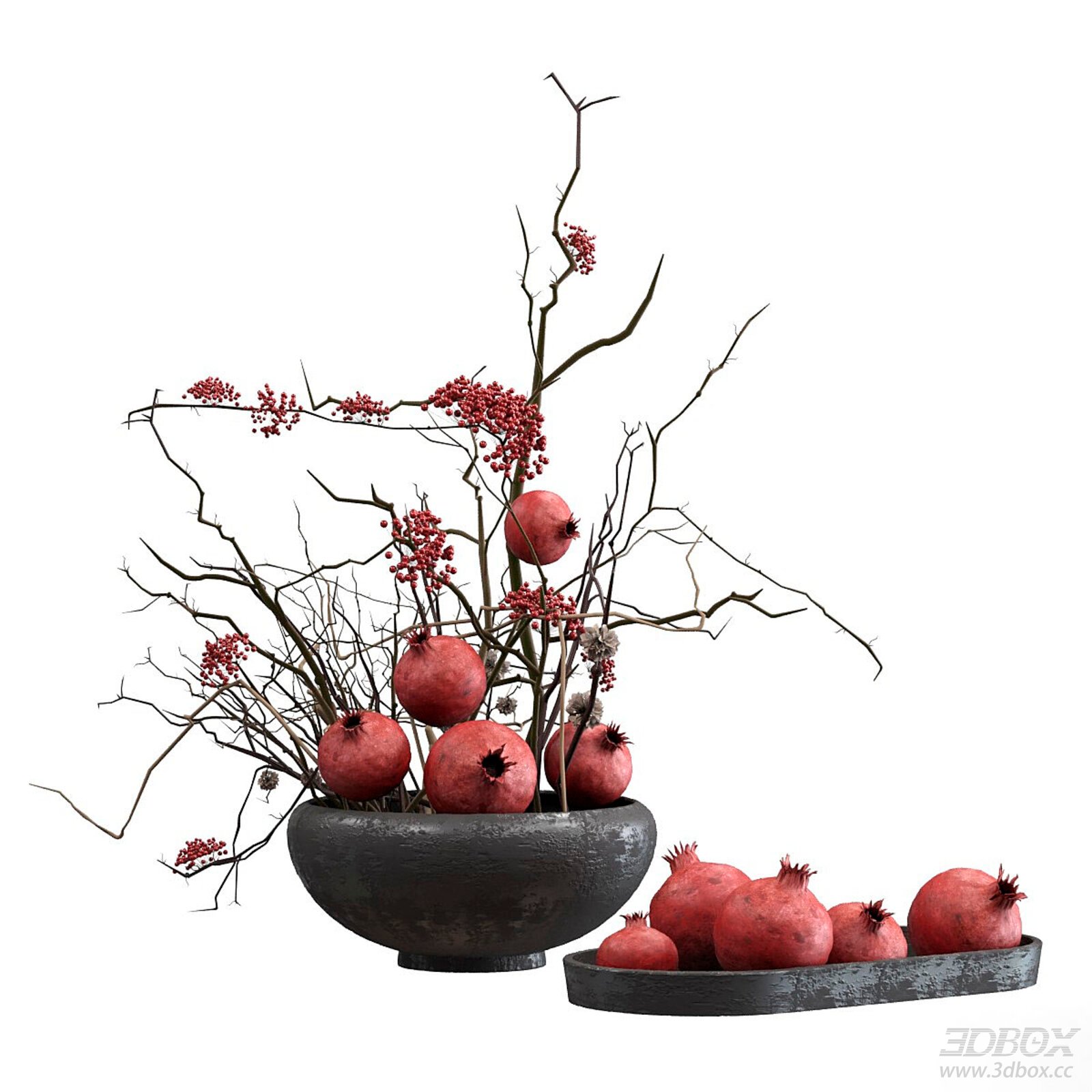 Decorative pomegranate floral arrangement set
