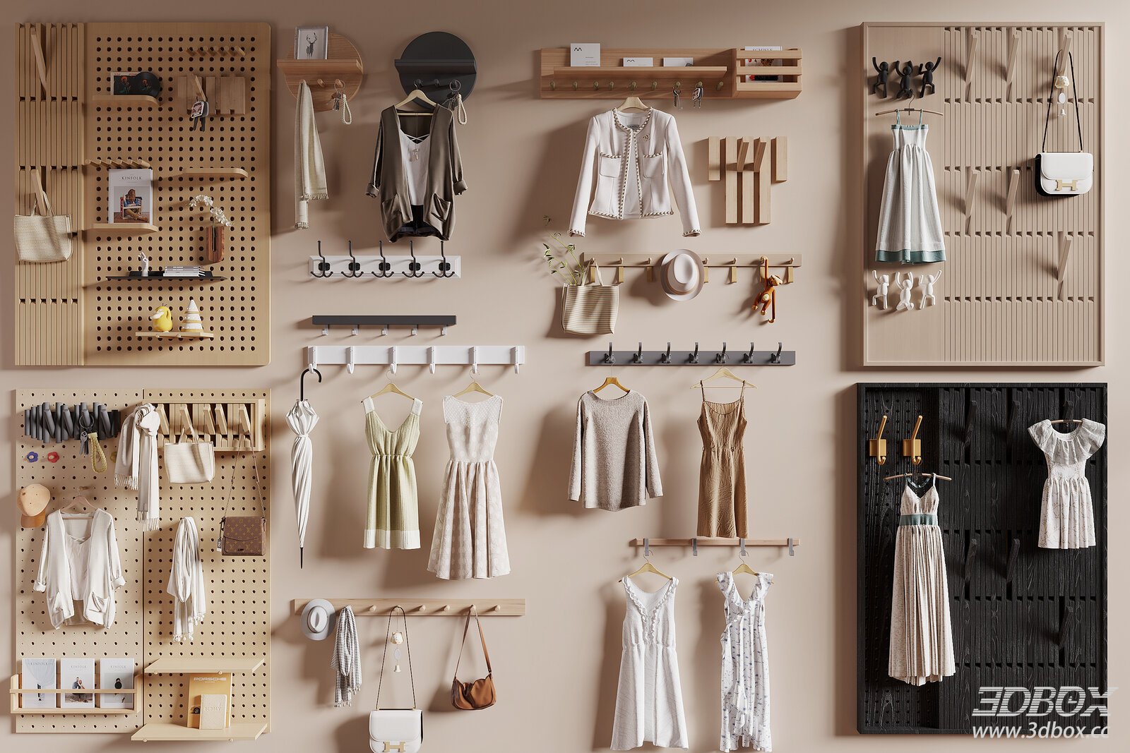 Modern Wall Mounted Hanging Board Set with Garments and Accessories