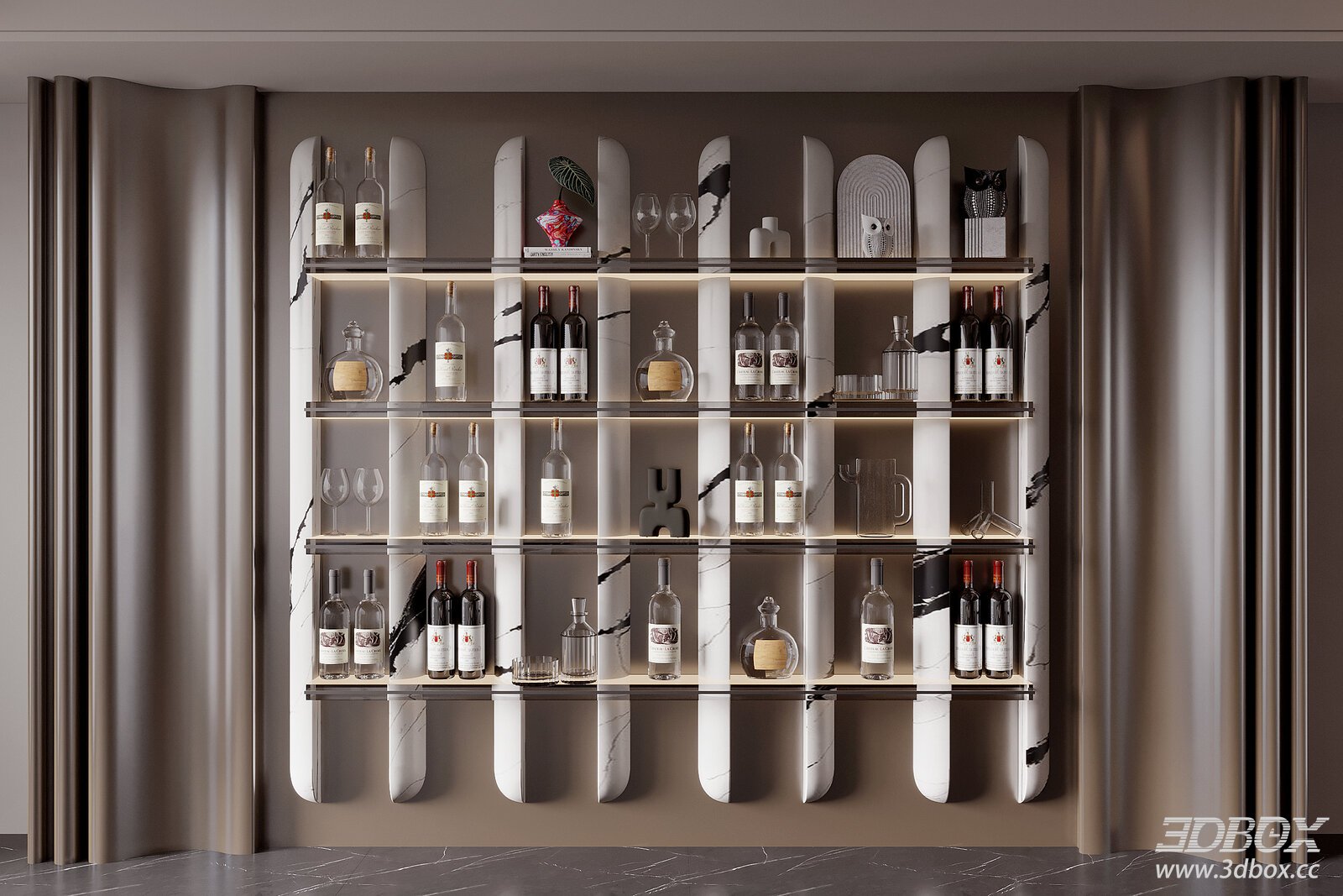 Modern Marble Wine Display Cabinet with Decorations