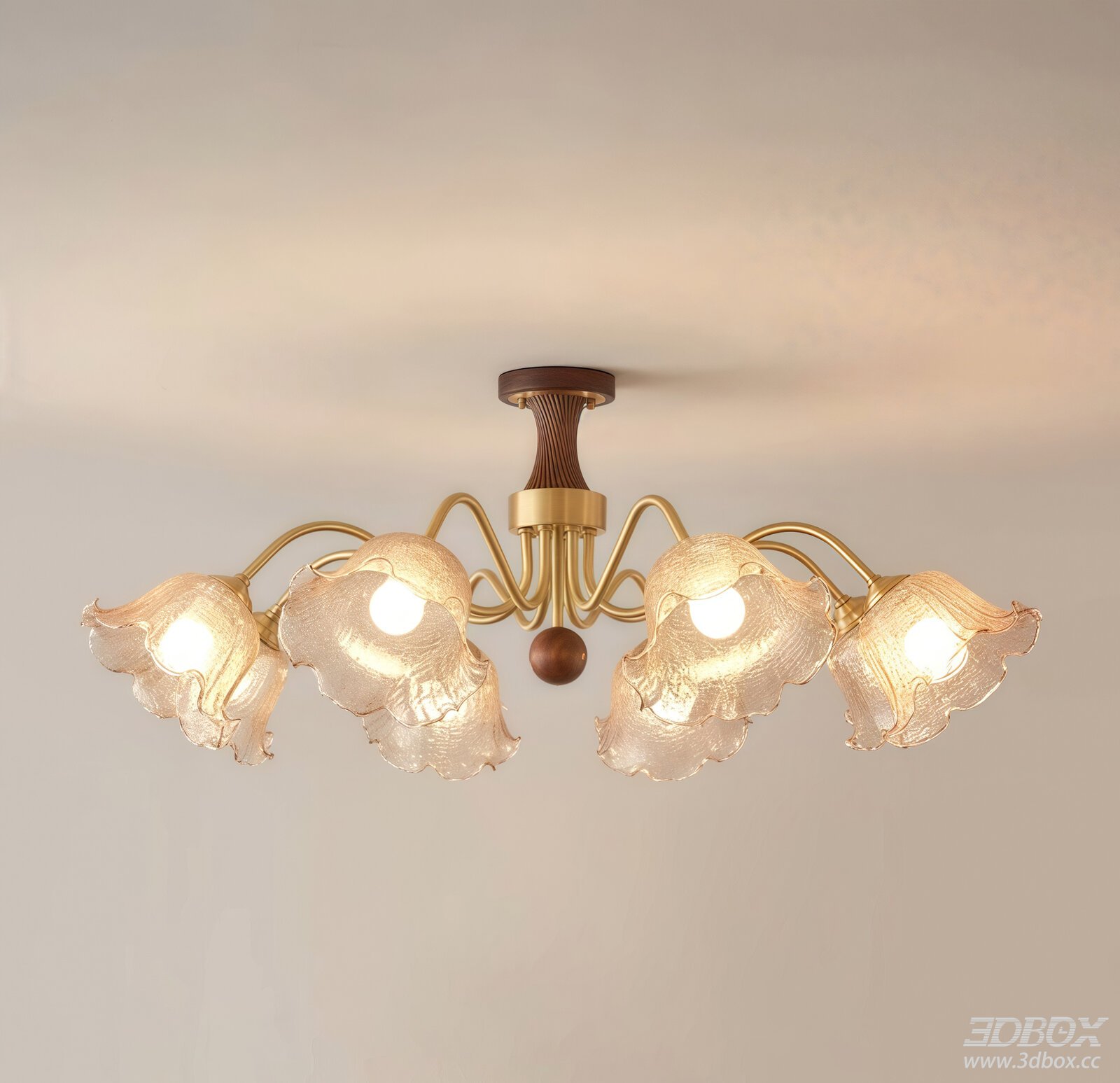 Mid-century Brass Glass Ceiling Lamp
