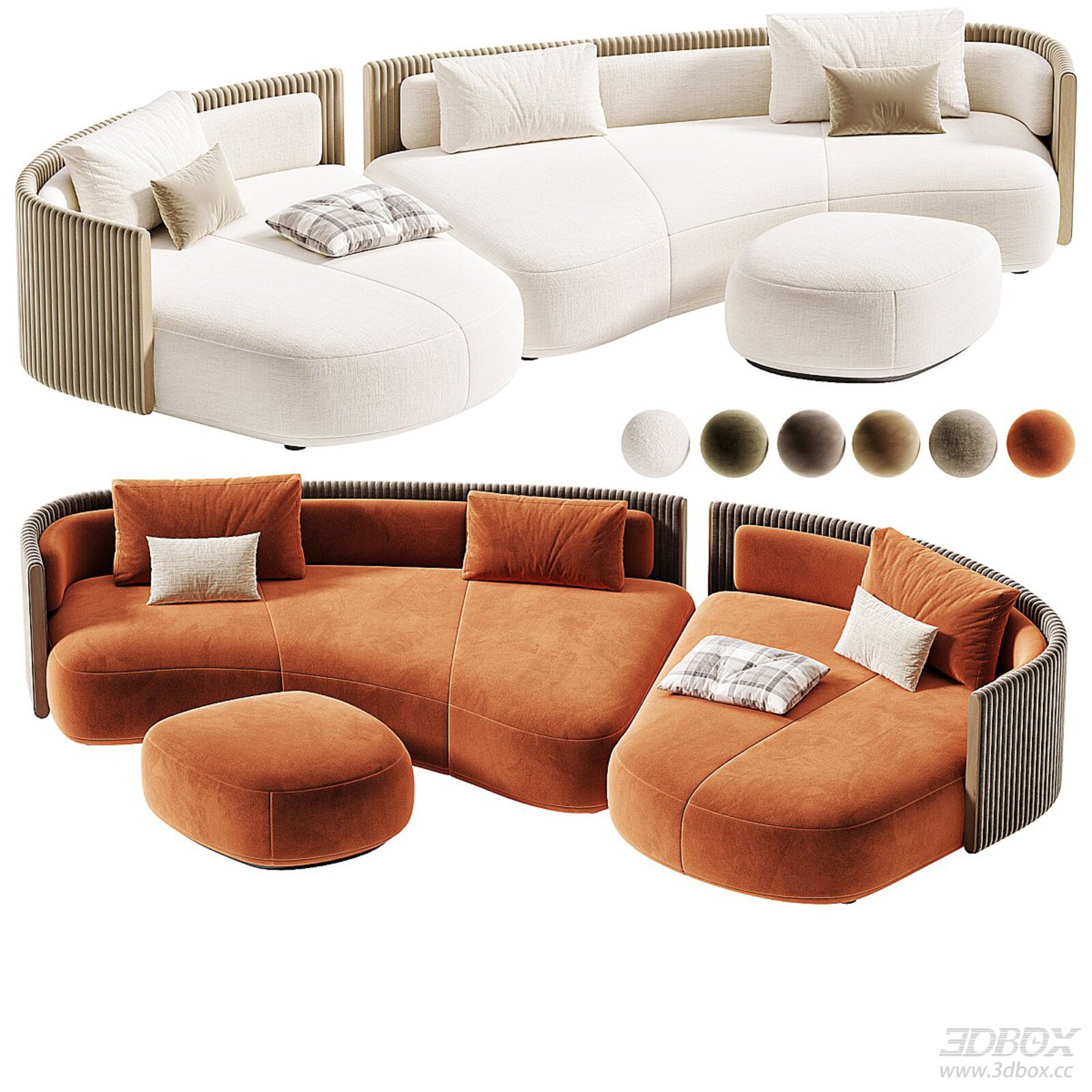 Modern Curved Sectional Sofa Set with Ottoman