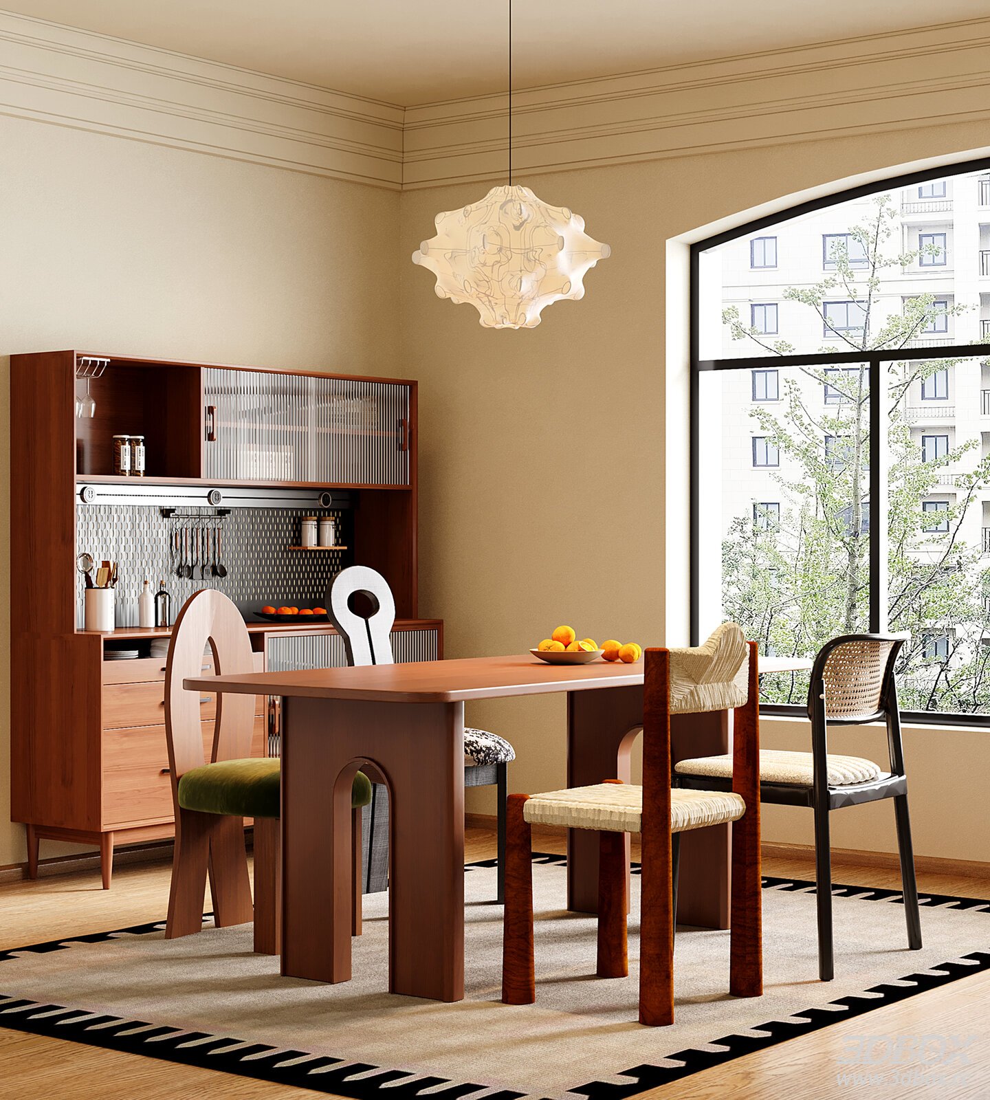 Vintage Mid Century Dining Room with Wooden Furniture Set