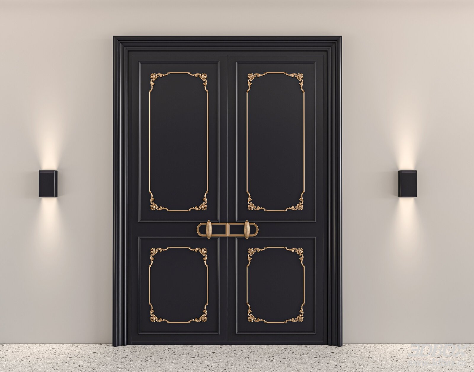 Classic French Style Double Entry Door with Gold Ornaments