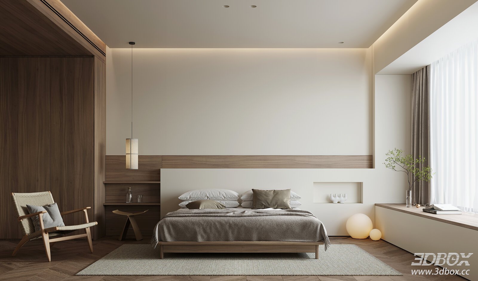 Wabi Sabi Style Minimalist Bedroom Interior