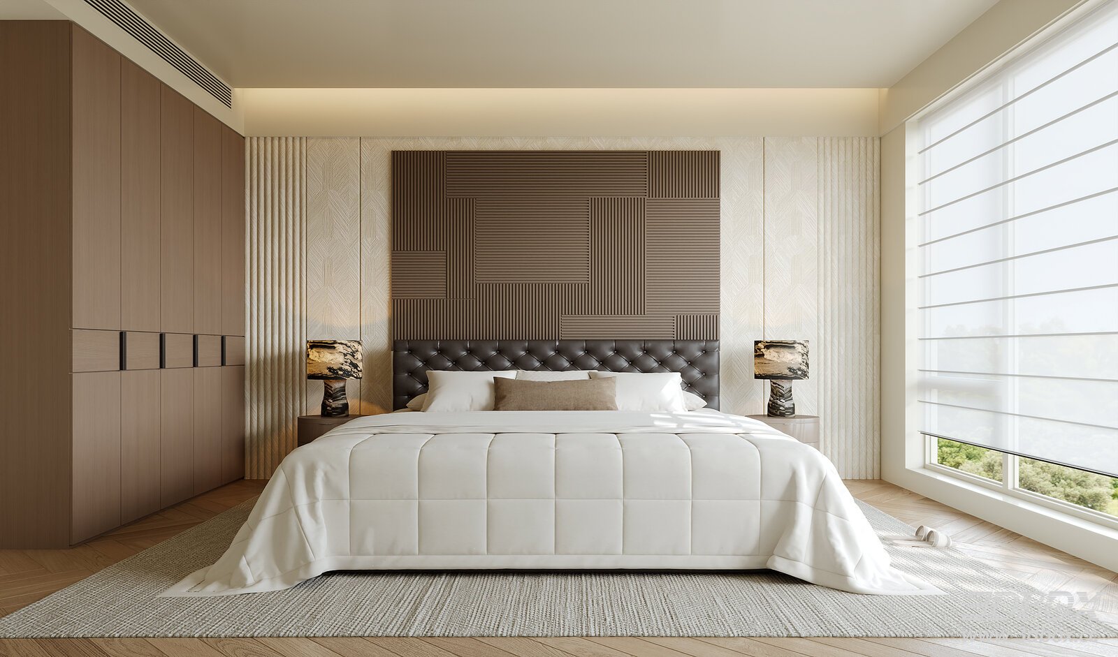 Mid-century modern cozy bedroom interior