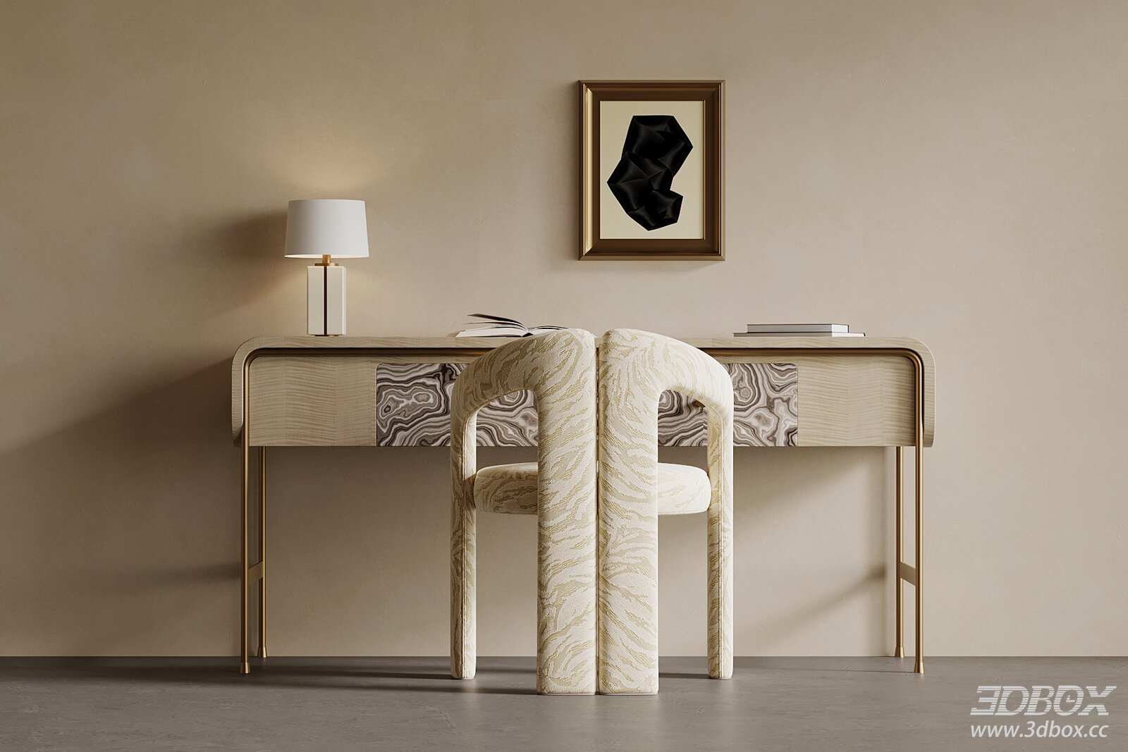 Modern Luxury Desk and Upholstered Chair Set