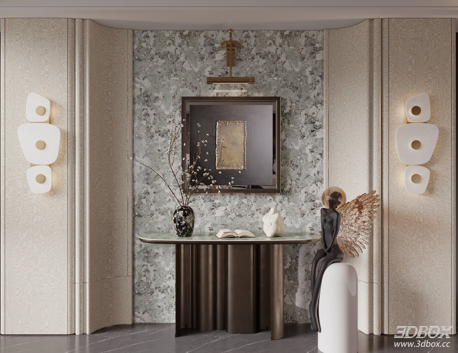 Modern luxury entryway decor with console table and art pieces