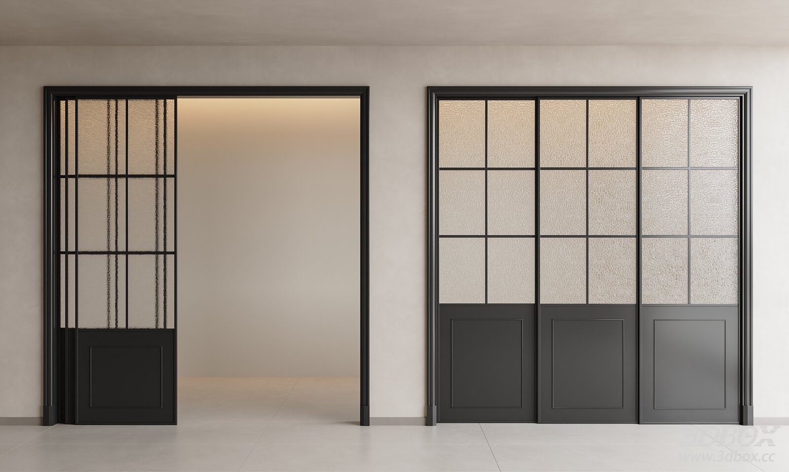 Vintage French Style Frosted Glass Sliding Door Set