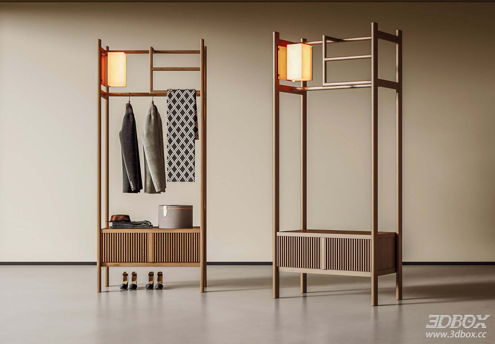 Nordic Solid Wood Coat Rack with Integrated Lamp