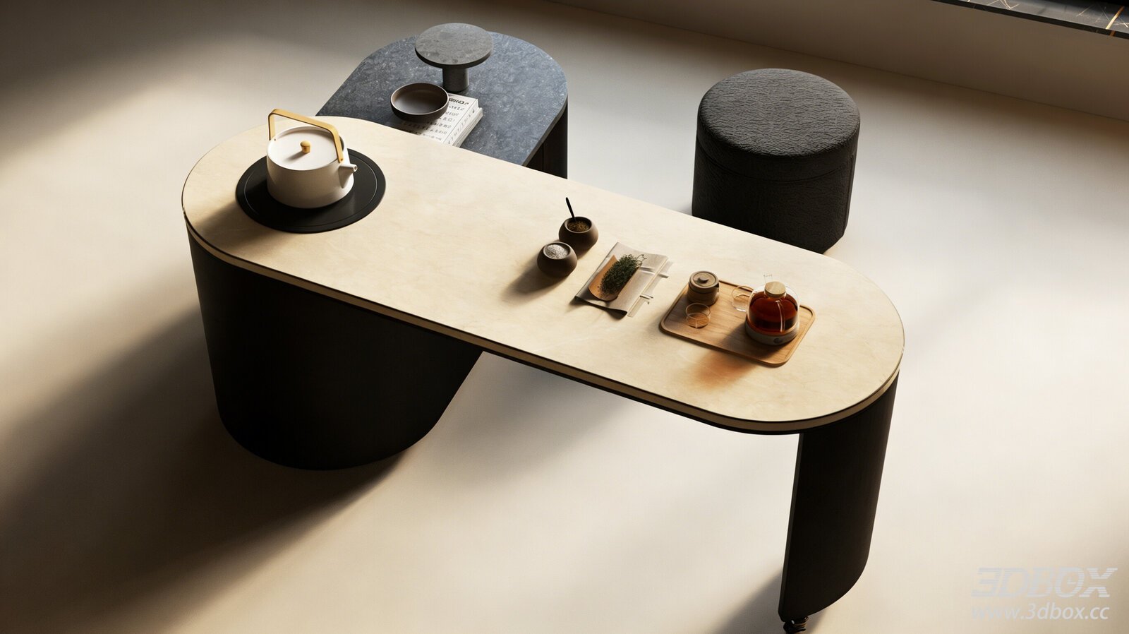 Modern Italian Style Tea Table Set with Stools