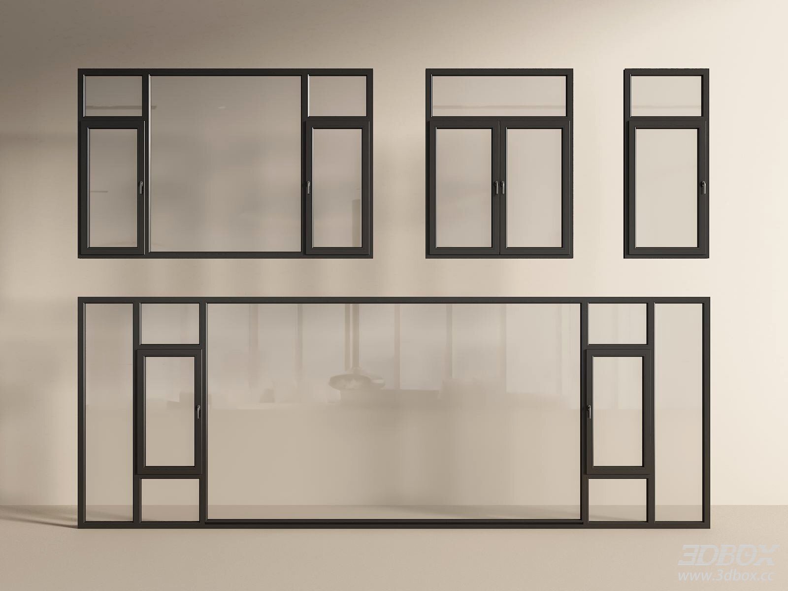 Modern Black Framed Glass Windows Set