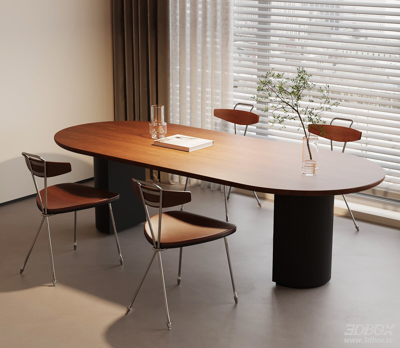 Vintage Solid Wood Oval Dining Table and Chairs Set