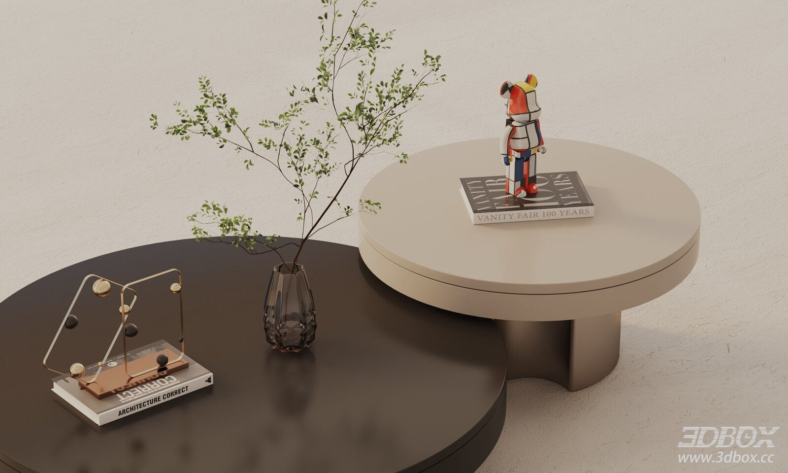 Modern Round Coffee Table Set with Decorative Ornaments