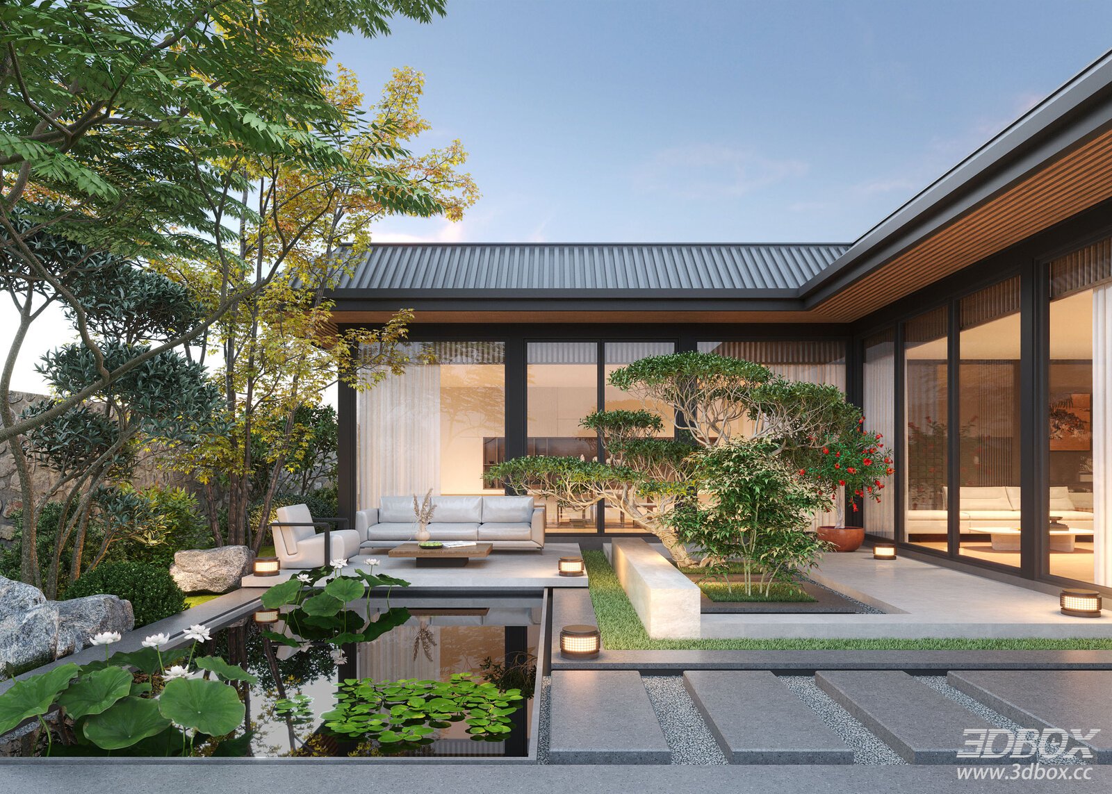 New Chinese Style Courtyard Outdoor Living Space