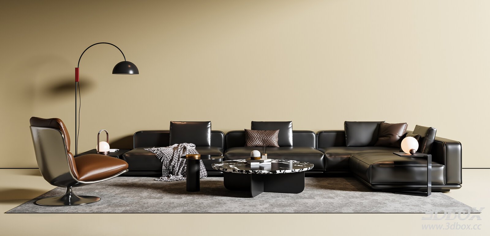 Modern Italian Leather Sofa and Coffee Table Set