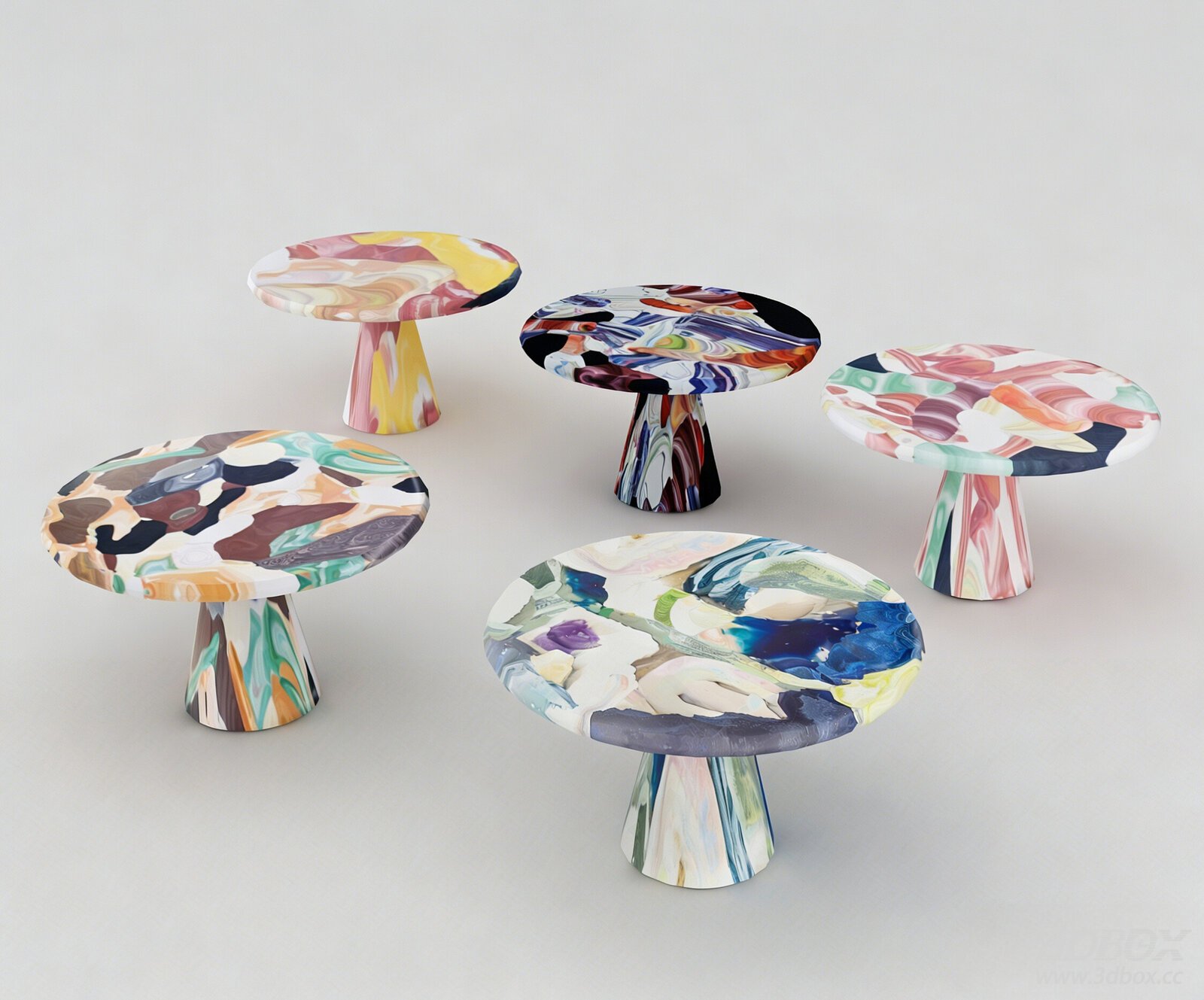 Memphis Style Painted Round Side Tables Set