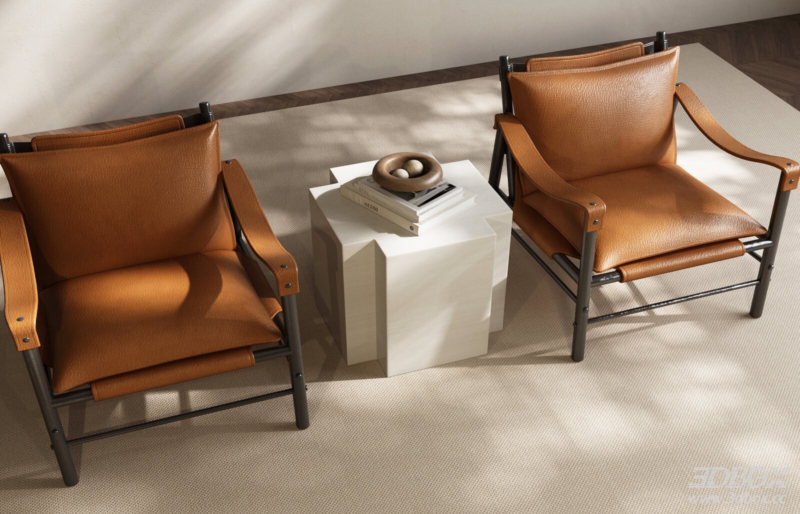 Modern Italian Style Leather Armchair Set With Side Table