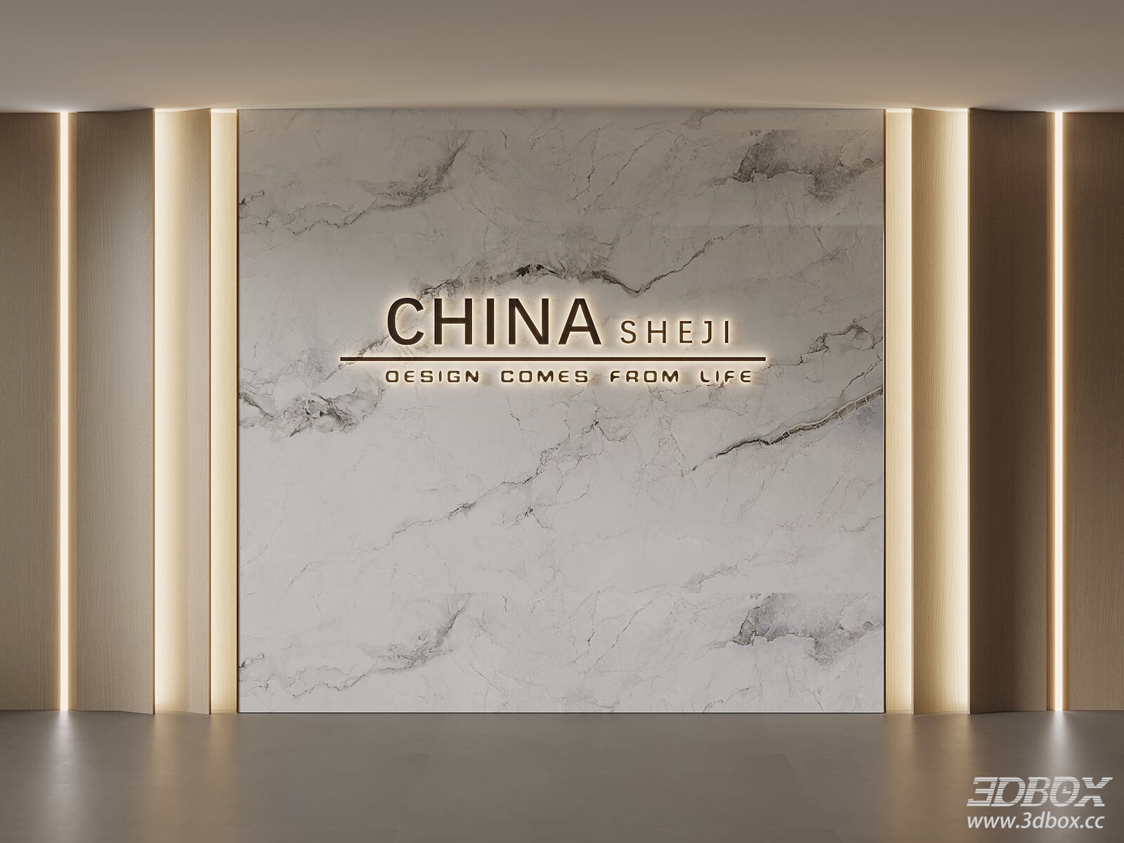 Modern marble reception backdrop wall with ambient lighting