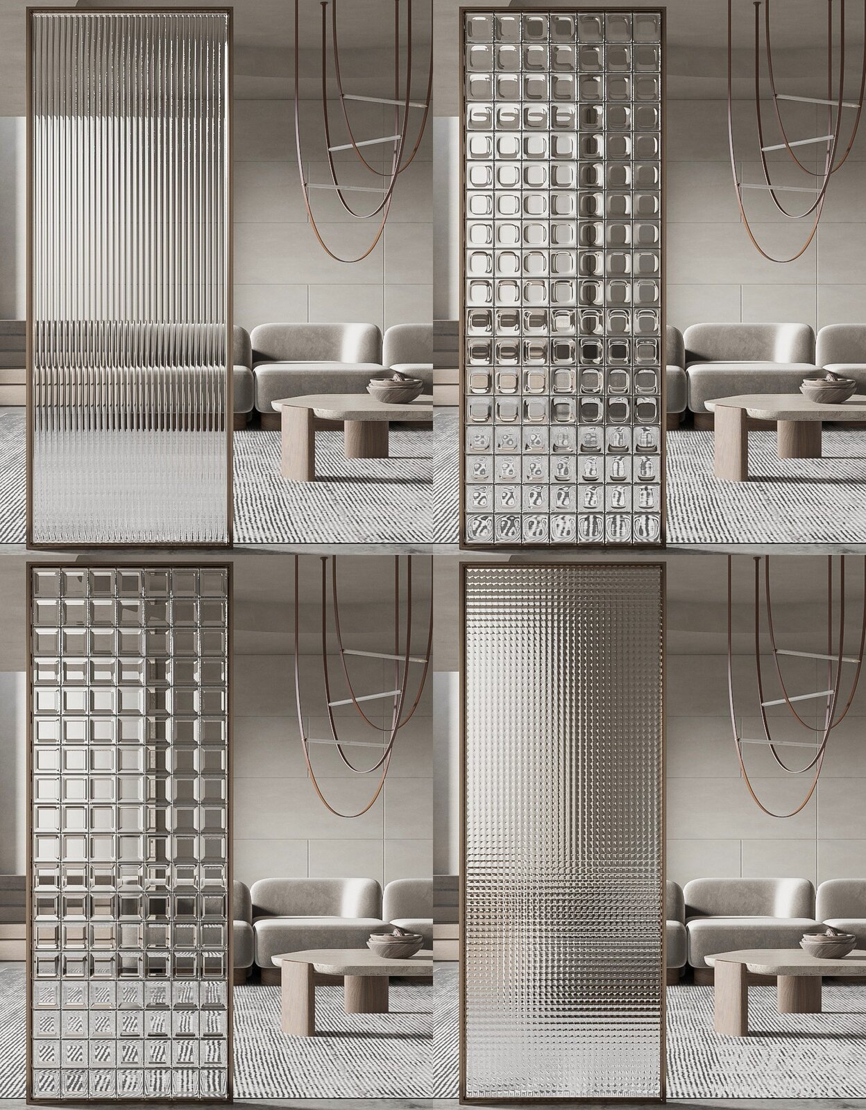 Modern Glass Partition Set for Interior Space