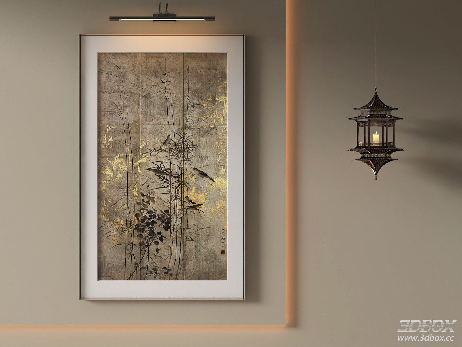 New Chinese Style Decorative Wall Frame with Bird and Bamboo Painting