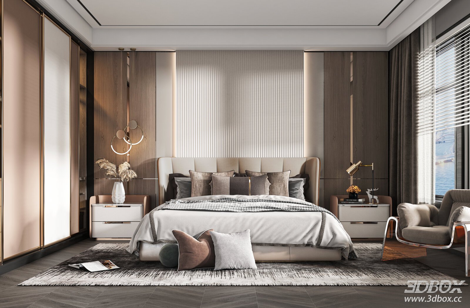 New Chinese style bedroom with double bed and furniture set
