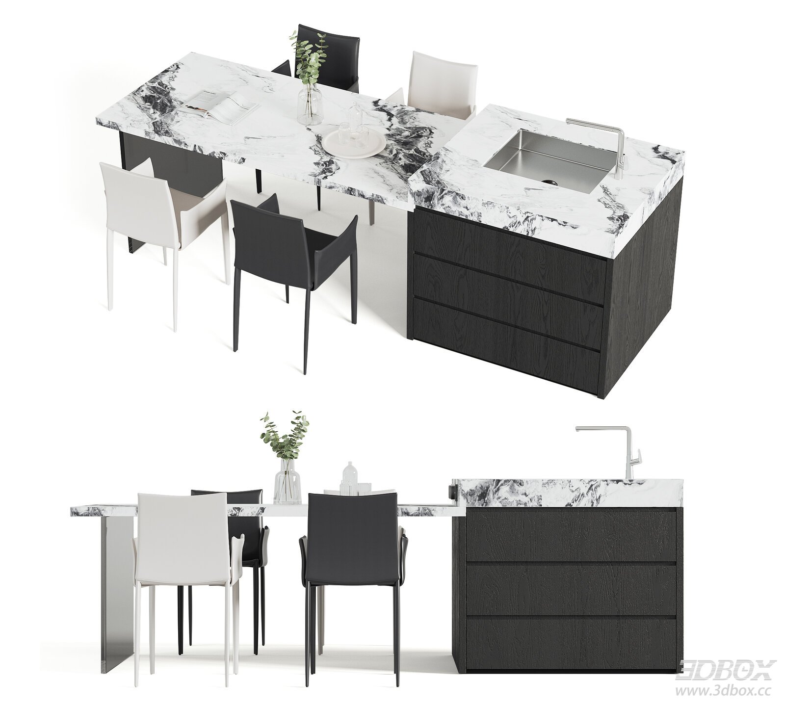 Modern Marble Dining Set with Kitchen Island