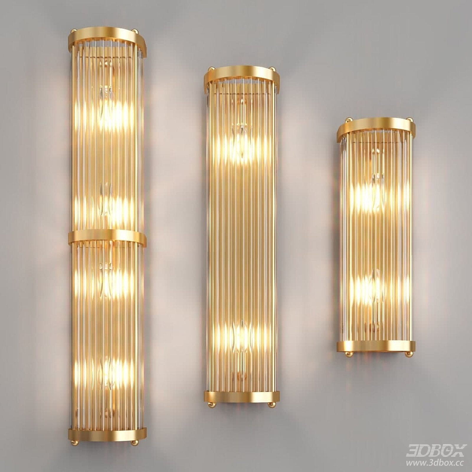 Brass Glass Strip Wall Sconce Set