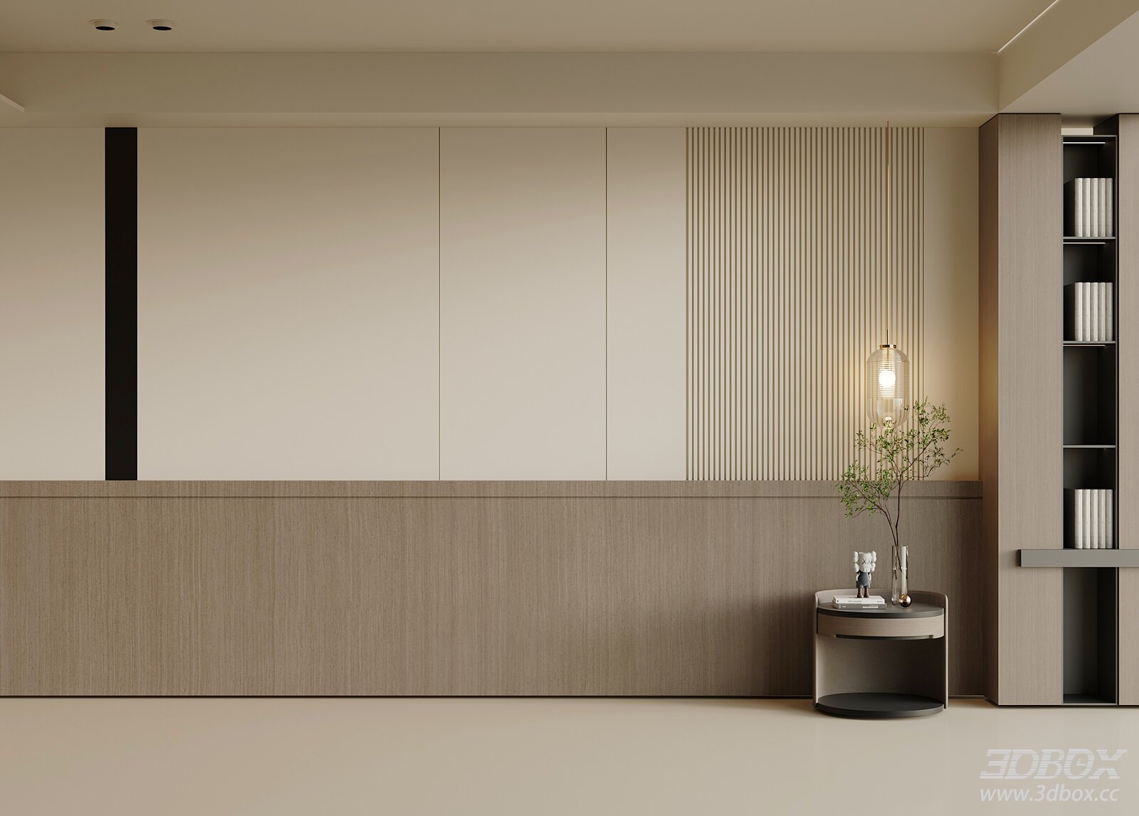 Modern Cream Style Bedhead Background Wall with Nightstand and Lamp