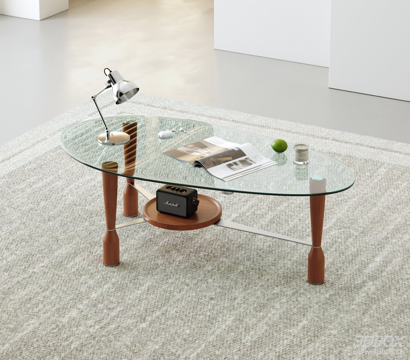 Mid Century Glass Wooden Coffee Table