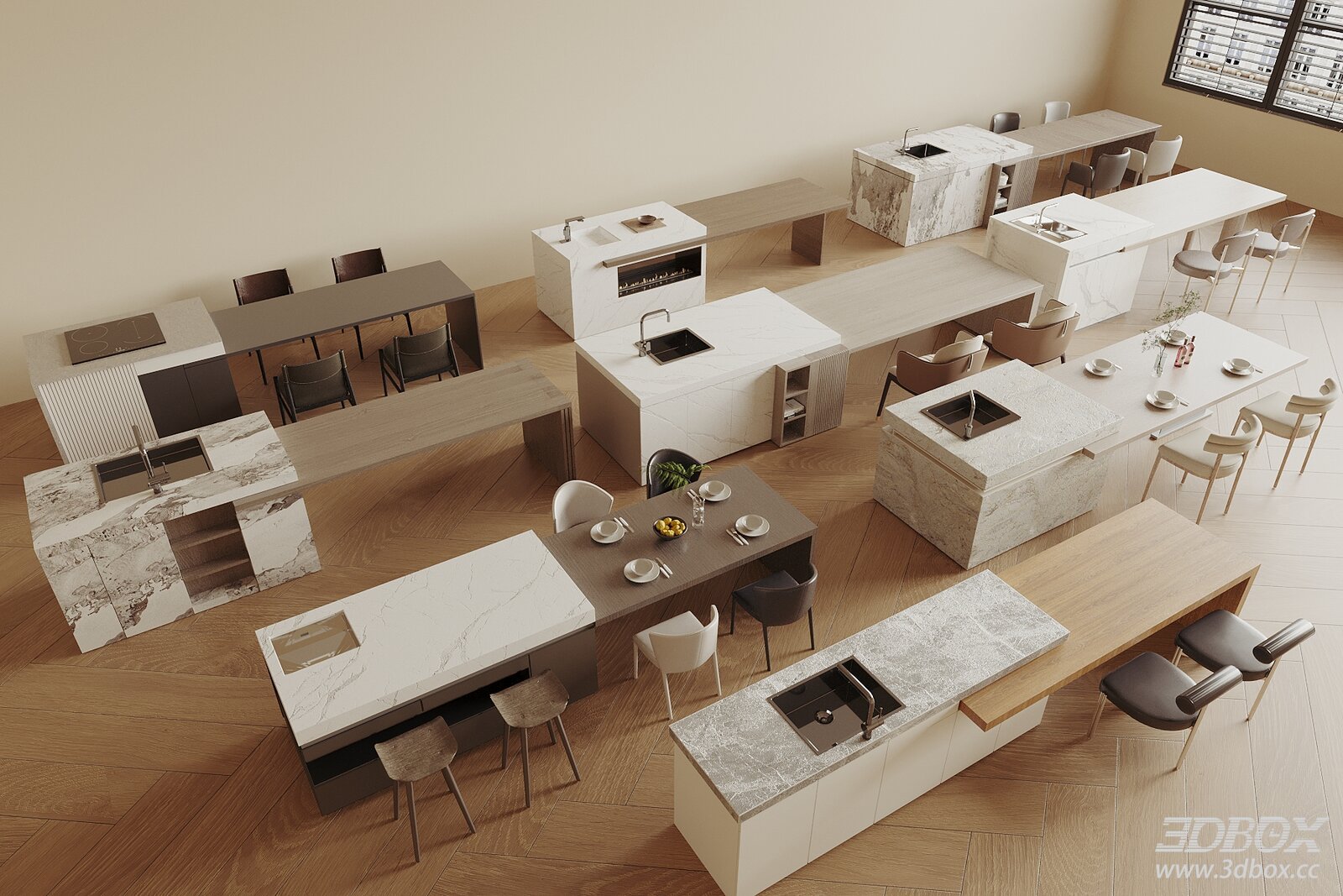 Modern Kitchen Island Dining Table and Chair Set