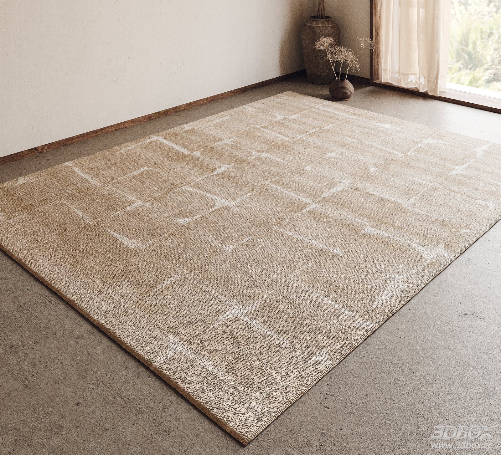 Modern Beige Geometric Fabric Carpet