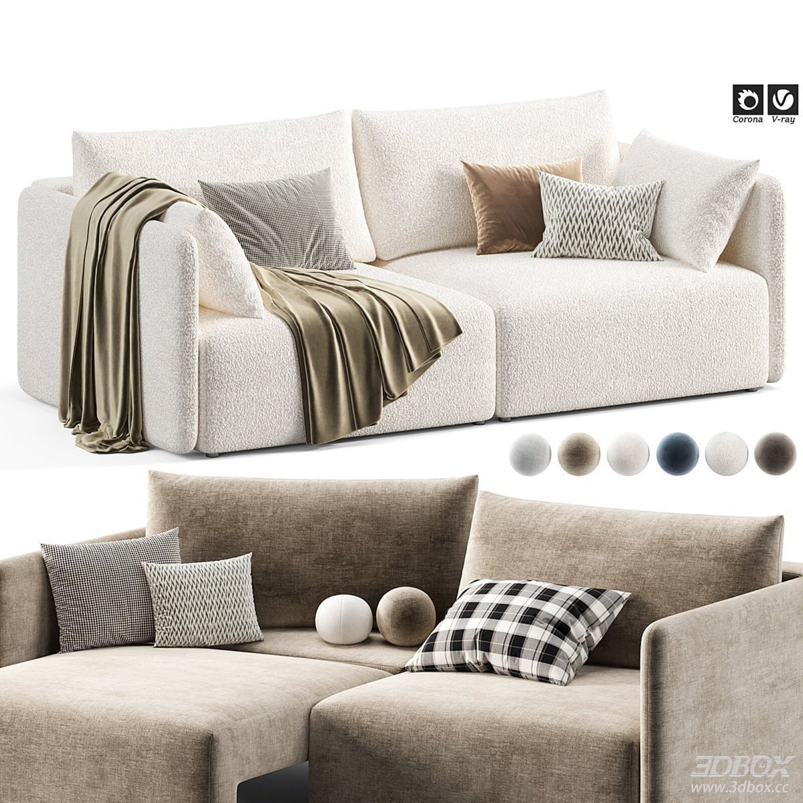 Modern Upholstered Sectional Sofa with Decor Pillows and Throw
