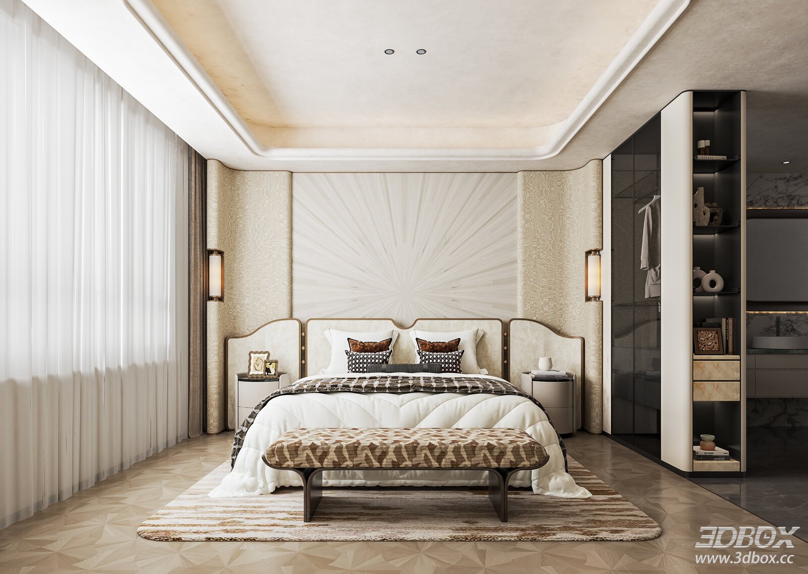 Modern Luxury Villa Master Bedroom Interior Scene