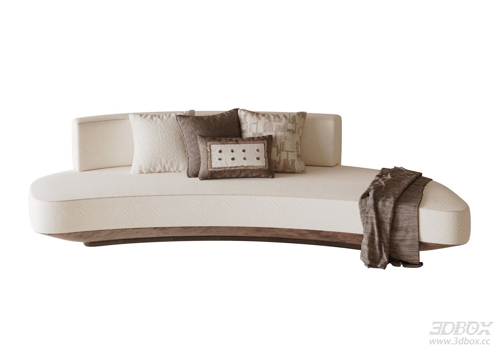 Modern Curved Fabric Sofa with Pillows and Throw Blanket