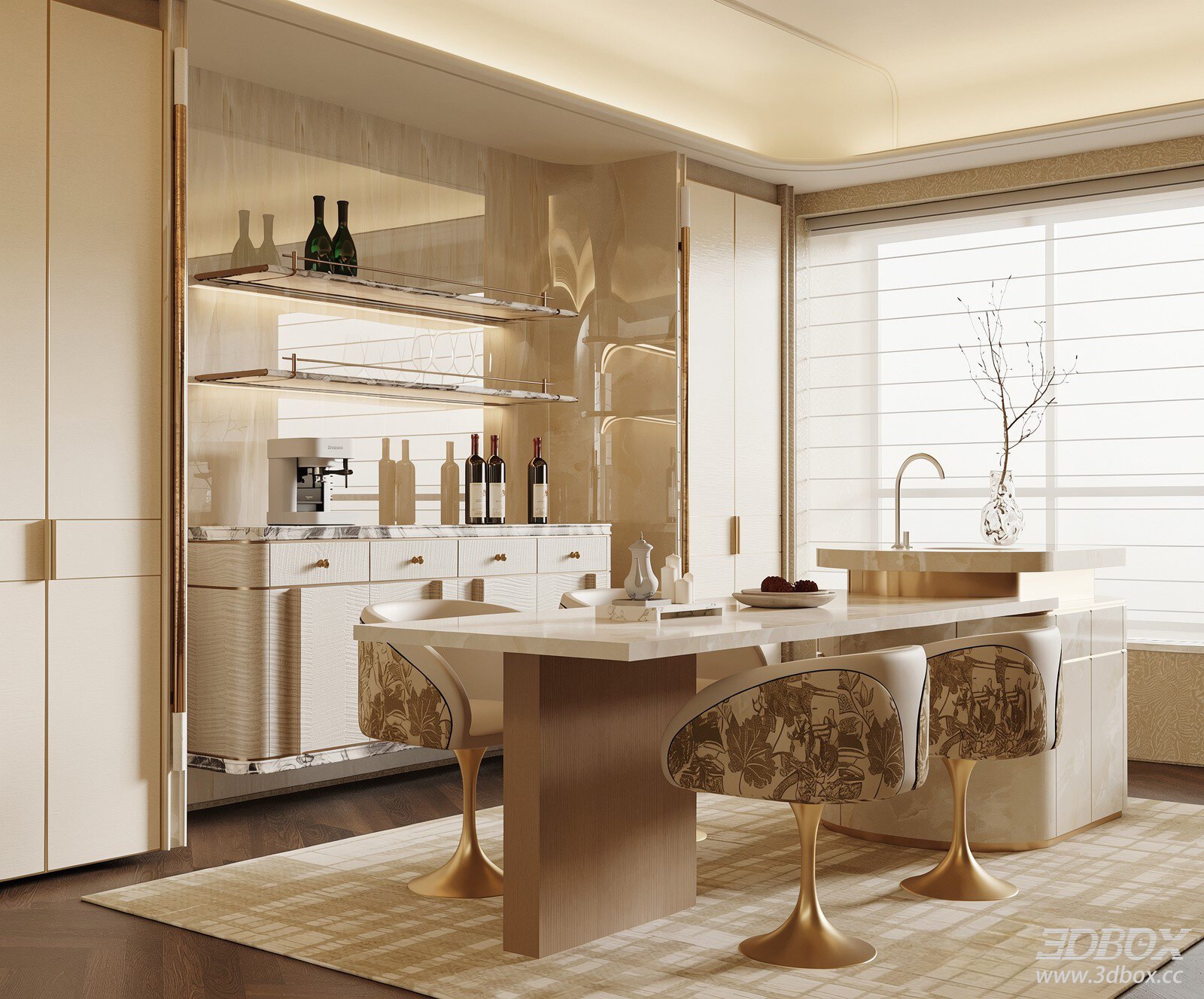 Luxury Modern Dining Room With Kitchen Island And Sideboard