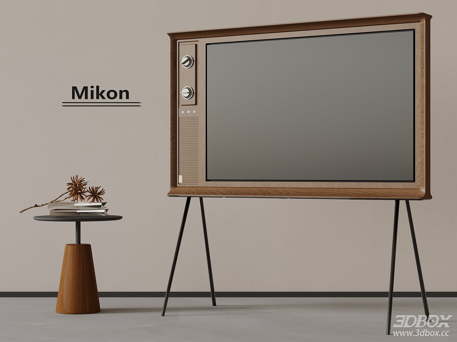 Retro Wooden Frame Floor Standing TV with Metal Legs