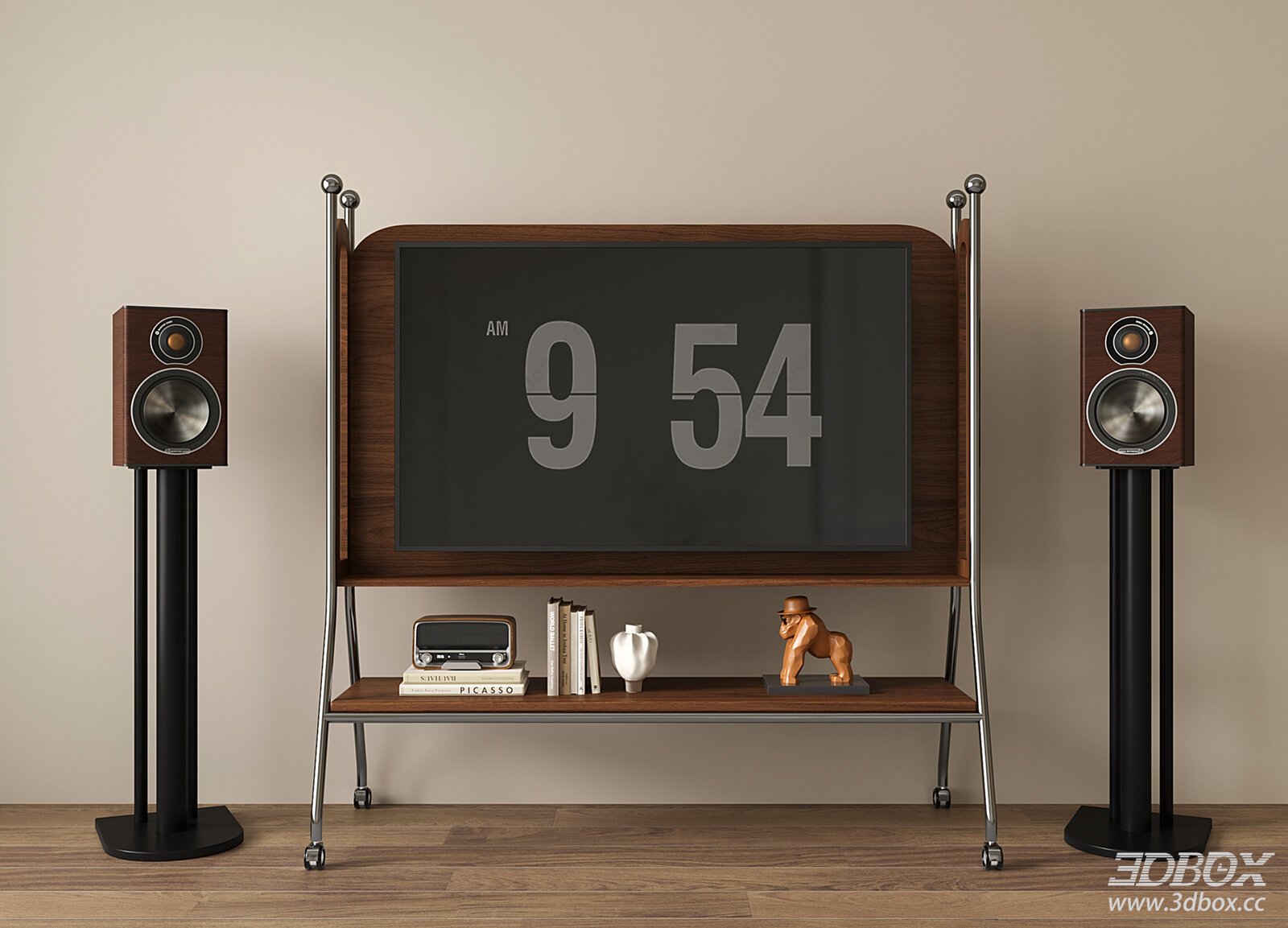 Mid-century Mobile TV Stand with Speakers