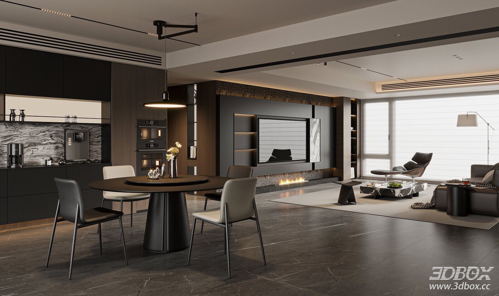 Modern Italian Style Living and Dining Room Interior