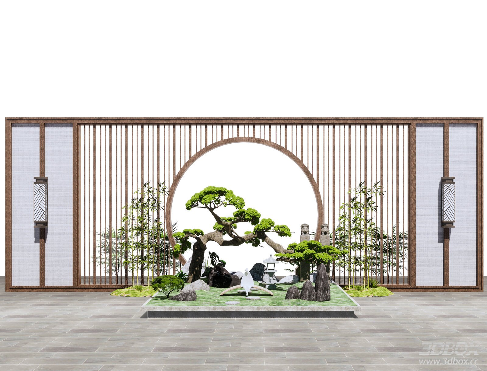 New Chinese Style Zen Landscape Wall with Courtyard Decor