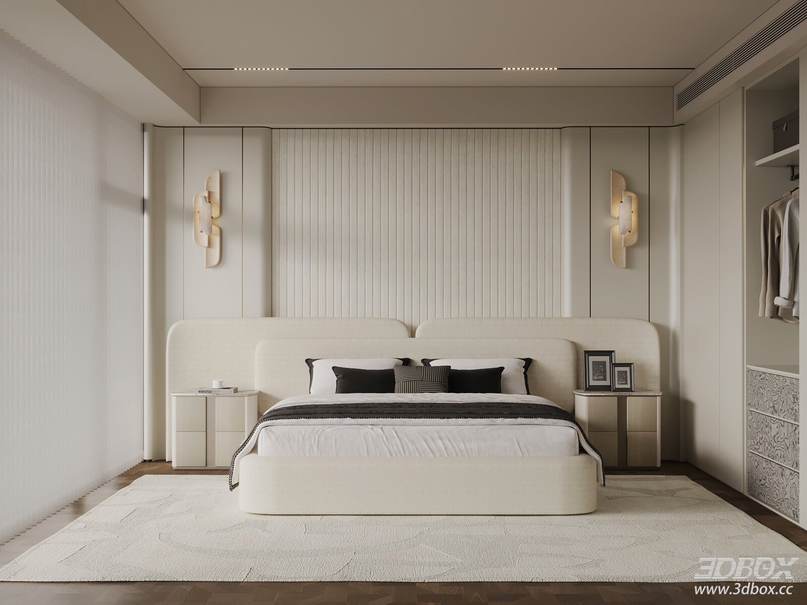 Modern Luxury Bedroom with Double Bed and Wardrobe