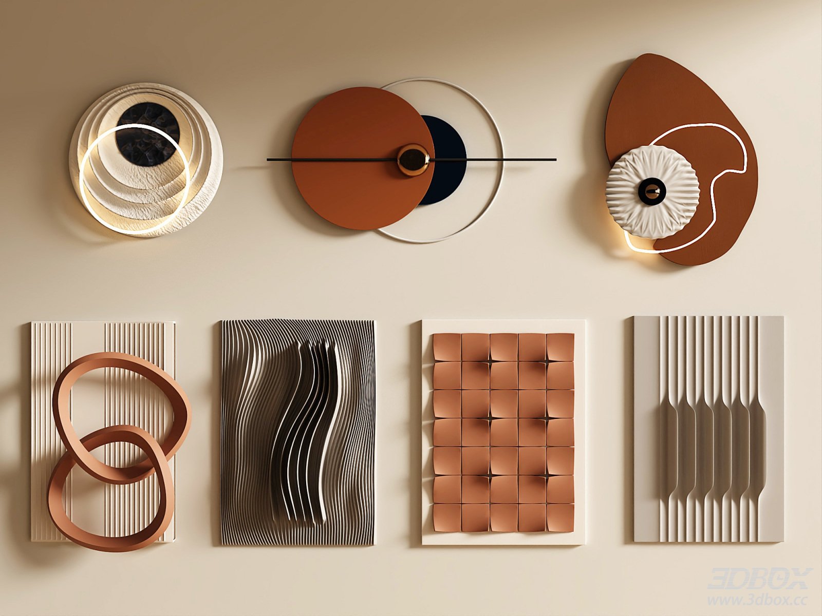 Modern Geometric Wall Decor Set with Ambient Wall Lamps