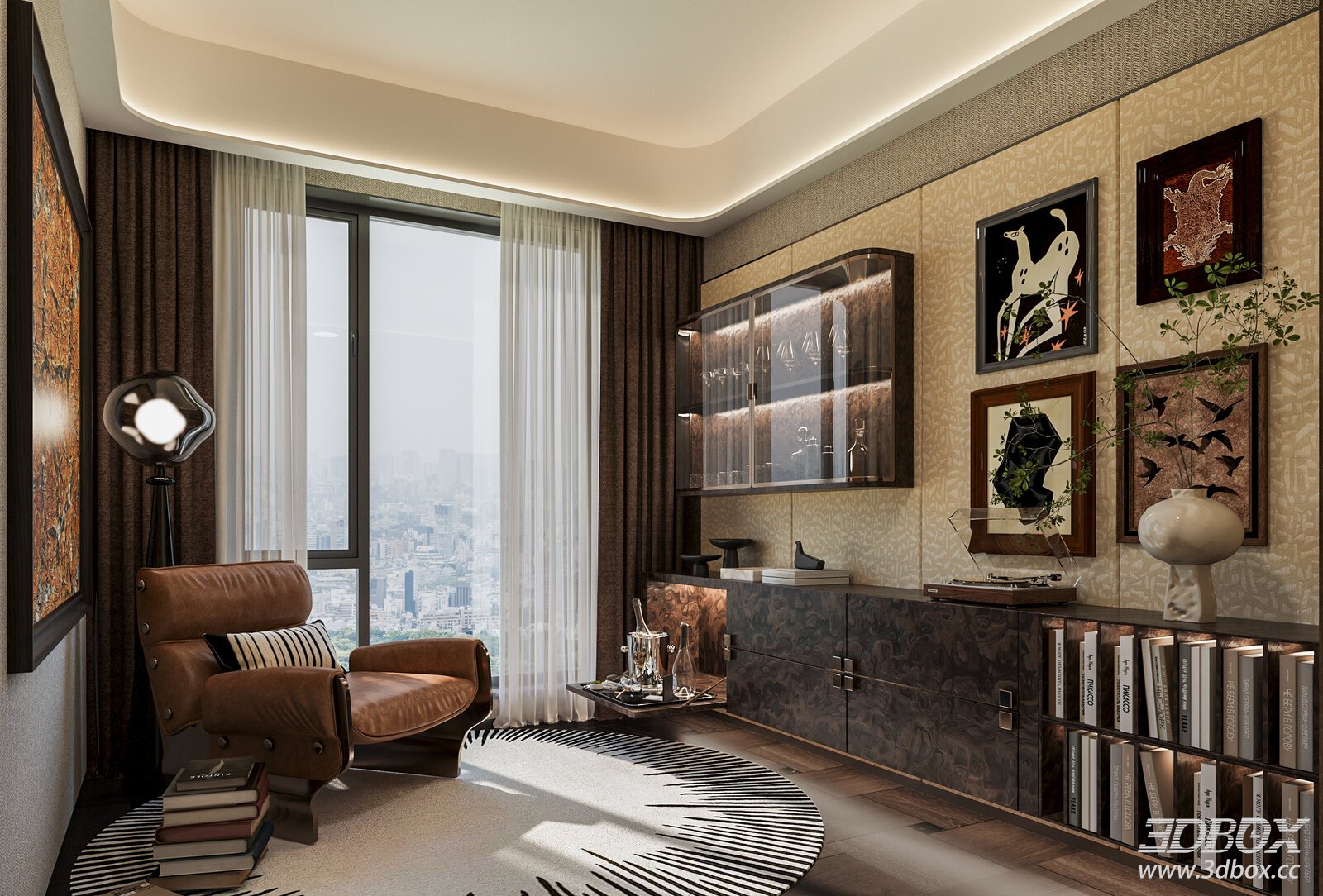 Modern Luxury Open Study Room Interior Scene