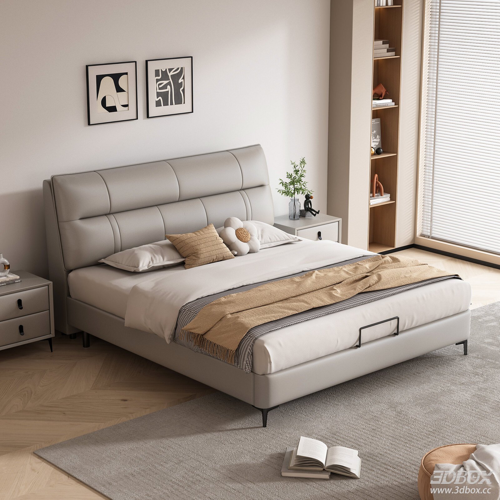Modern Luxury Leather Double Bed Bedroom Scene