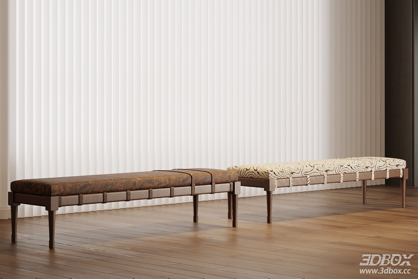 Mid Century Modern Upholstered Entryway Bench Ottoman